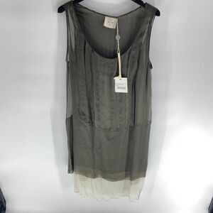 Alysi green cream bottom sleeveless pleat shift mini dress NWT Womens 4